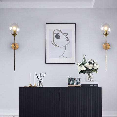 Scandinavische moderne glazen wandlamp E14 gouden LED-achtergrondwandlamp voor keuken badkamer binnenverlichting home decor (amber)