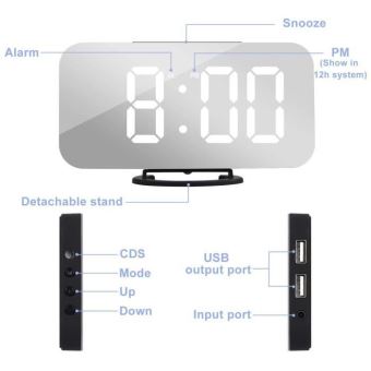 Moderne digitale wekker met USB-poort en spiegel - decoratieve klok voor wandtafel of bureau - wit lettertype