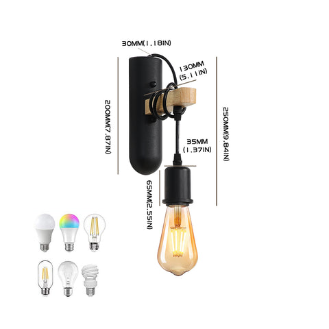 E27 houten wandlampen, retro LED-wandlamp, wandbedlamp voor slaapkamer, woonkamer, trap, max. 40W