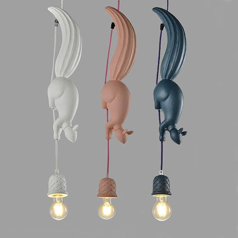 Hars Eekhoorn Kroonluchterlamp, Moderne Industriële Hangende Dierenlamp voor Kinderkamer Keuken Verlichtingsarmaturen-Blauw