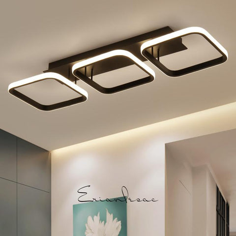 40W LED-plafondlamp, eenvoudige geometrische plafondlamp, creatieve vierkante metalen plafondlamp, geschikt voor woonkamer, slaapkamer, eetkamer, 6000K koel wit licht (zwart)