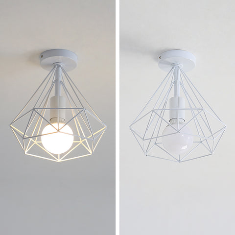 Vintage industriële plafondlamp diamantvormige metalen kooi retro plafondlamp schaduw hanglamp voor eetkamer bar slaapkamer, 25cm (wit)
