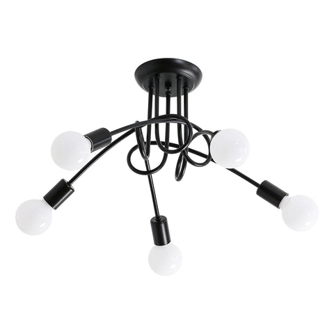 Industriële plafondlamp, Edison 5-lichts metalen kroonluchter, retro plafondverlichting, zwarte plafondlampen, voor woonkamer slaapkamer keuken