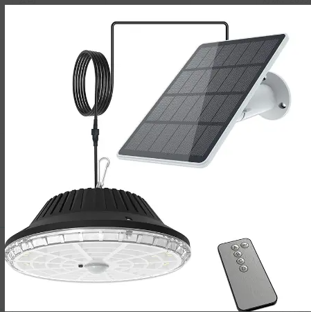 Afzonderlijke zonne-verlichting buiten binnen waterdicht IP65, 4-modus zonne-hanglamp met afstandsbediening, zonne-wandlamp met 5M kabel voor tuin, garage, binnenplaats, trap, terras